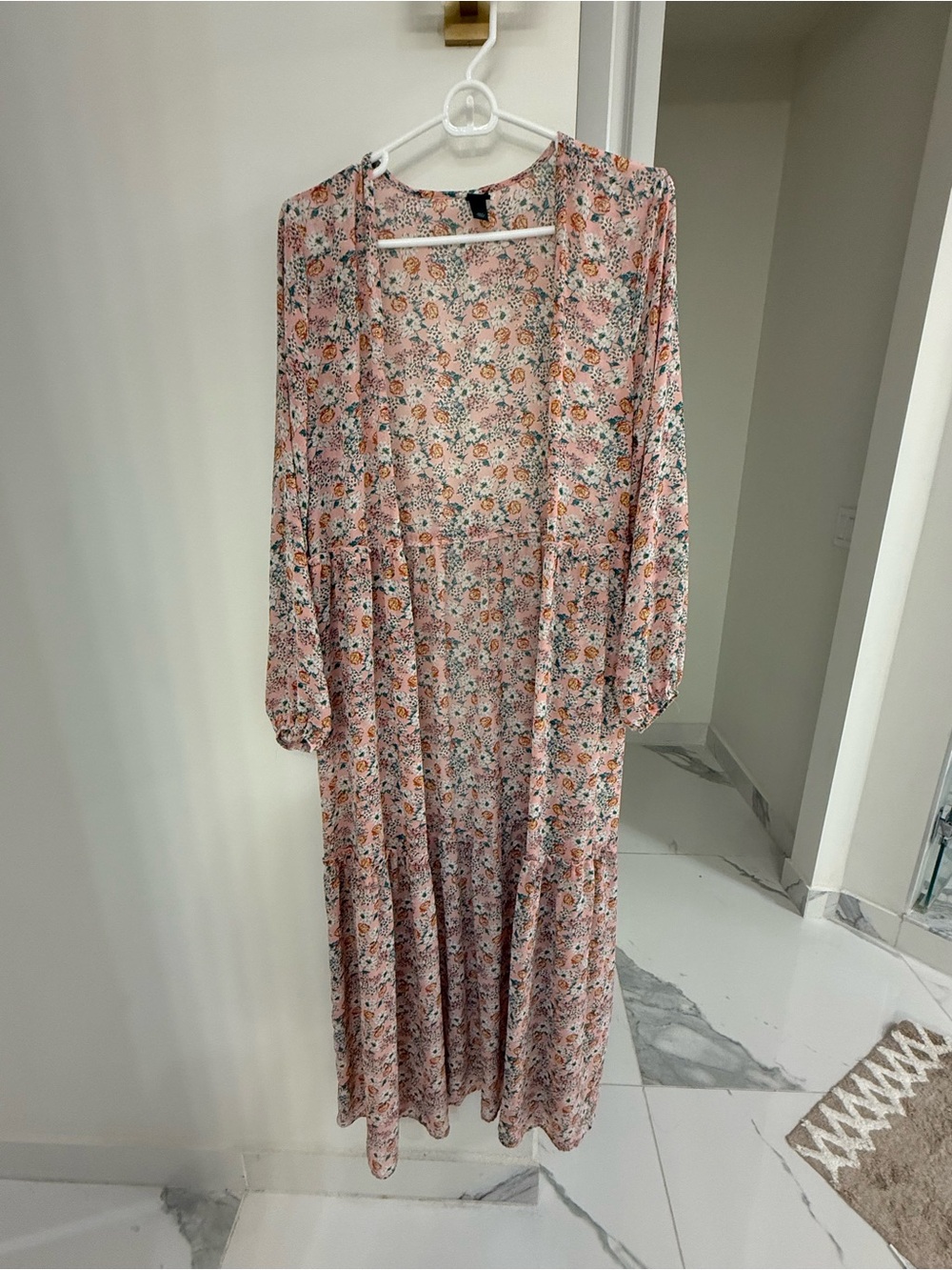 Pink Floral Maxi Duster/kimono with Long Sleeves